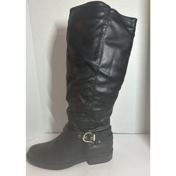 XOXO Marah-C Black Knee High Boots 8.5M Faux Leather Slouch Buckle Zip Riding - Picture 11 of 16